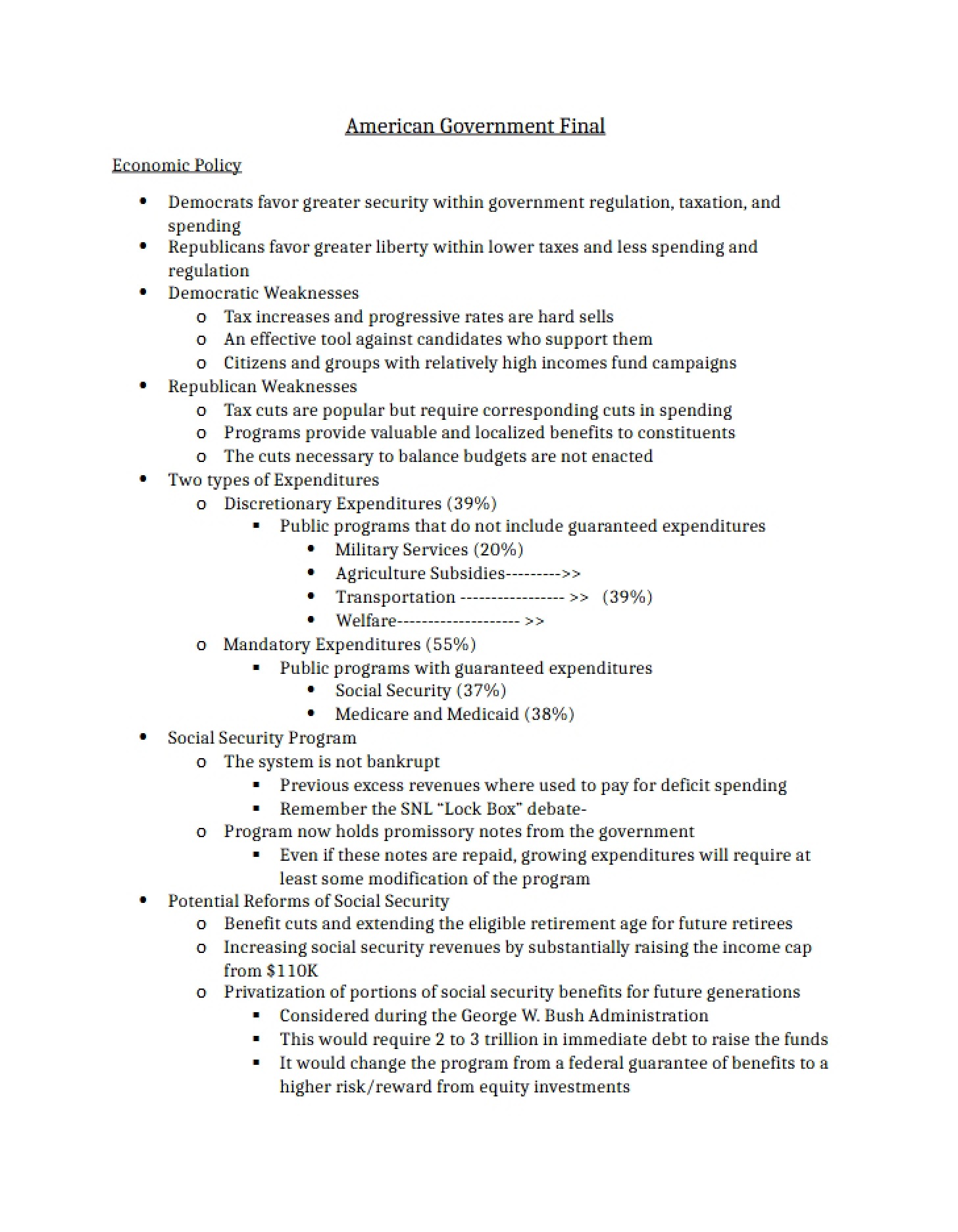 Notes from Class