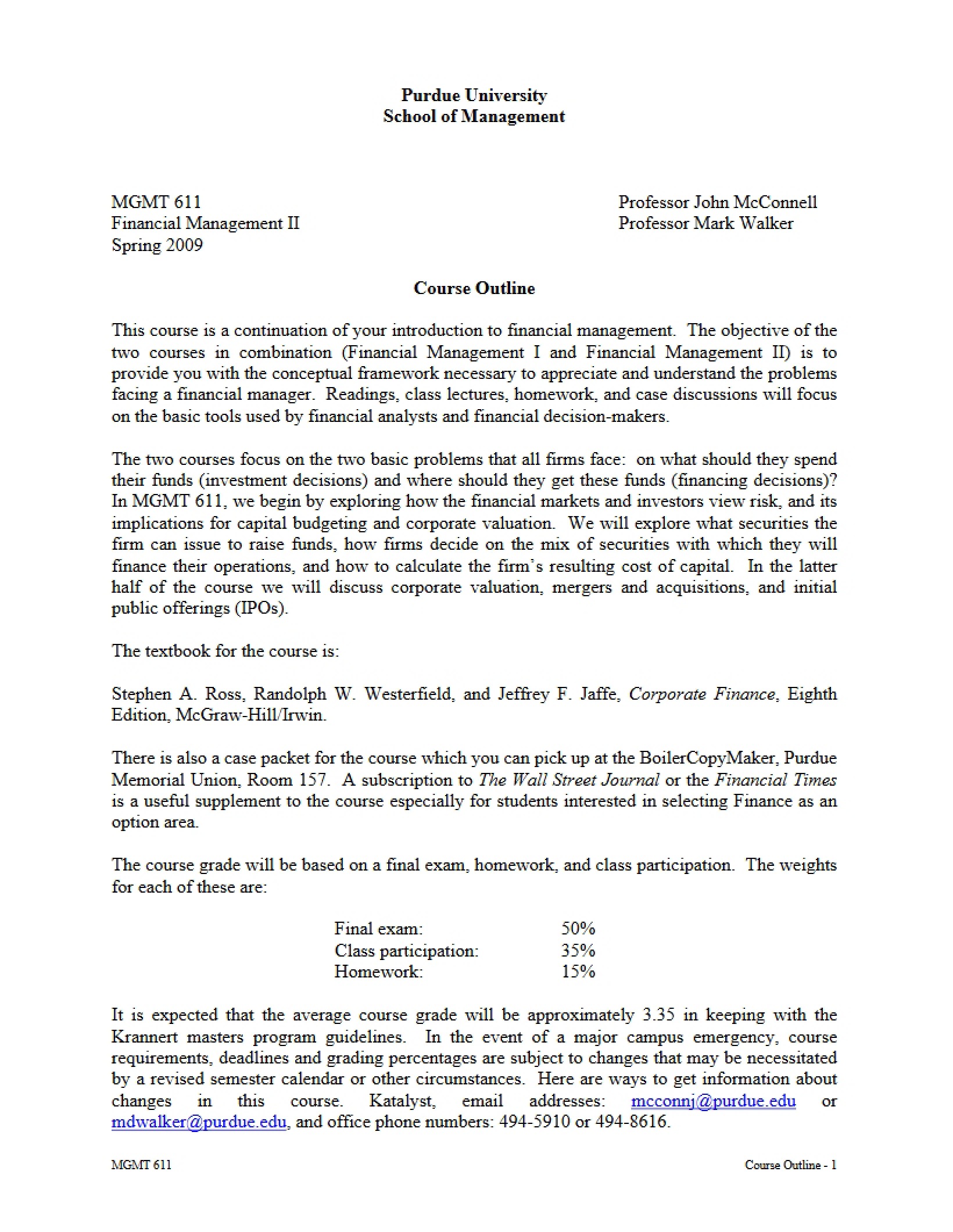 Class Syllabus