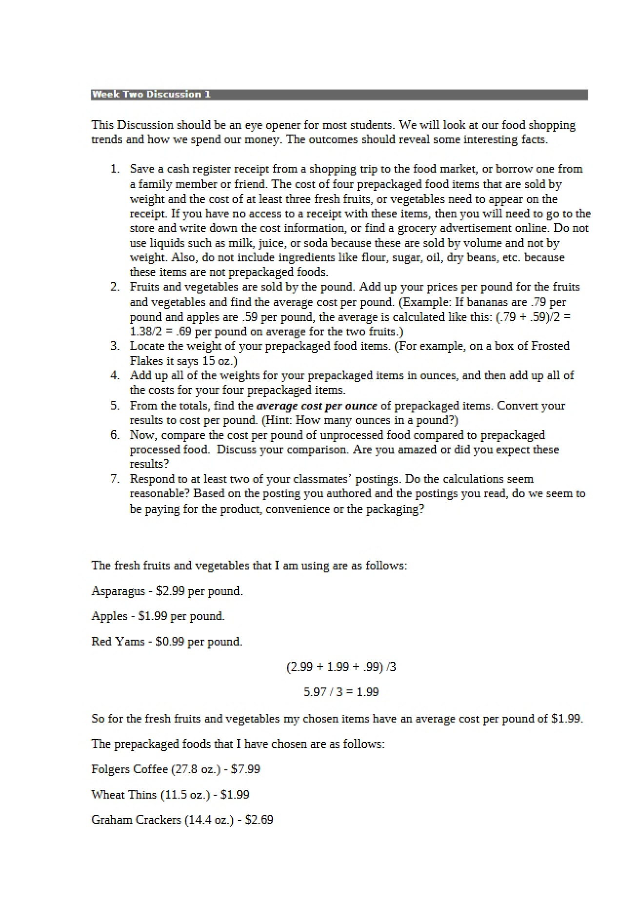 Second Discussion of Week Two