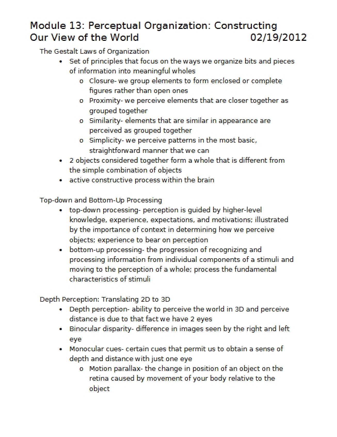 Constructing World Views Perceptual Organization (Module 13)