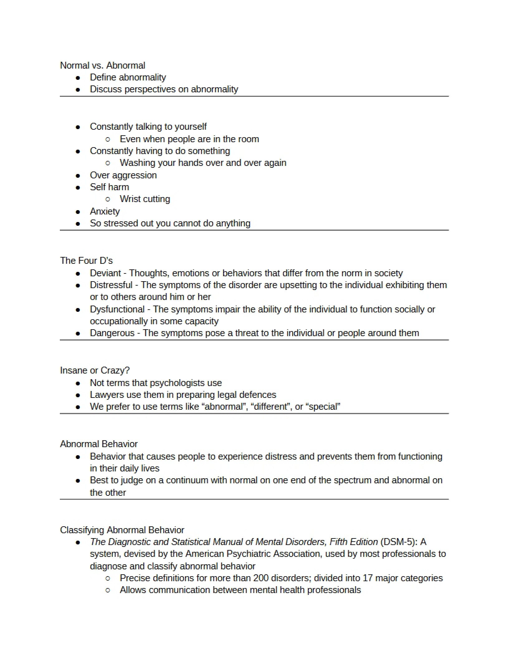 Abnormal versus Normal Psychology