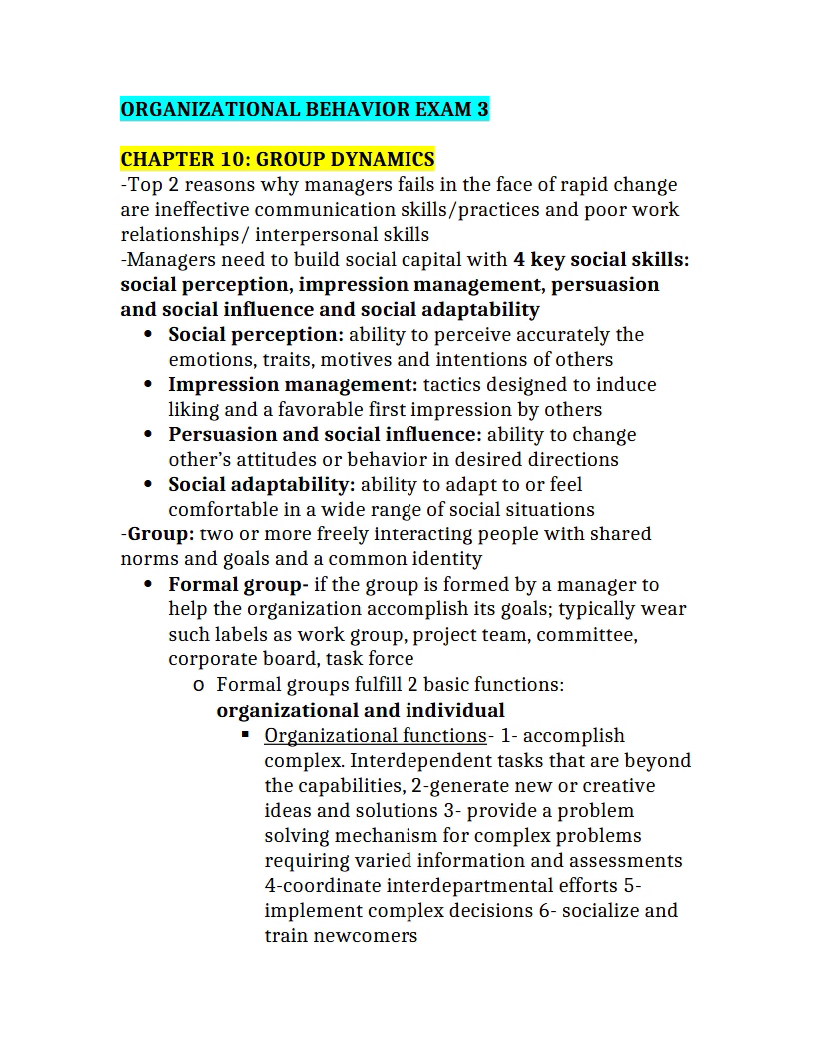 Chapter 10 on Group Dynamics