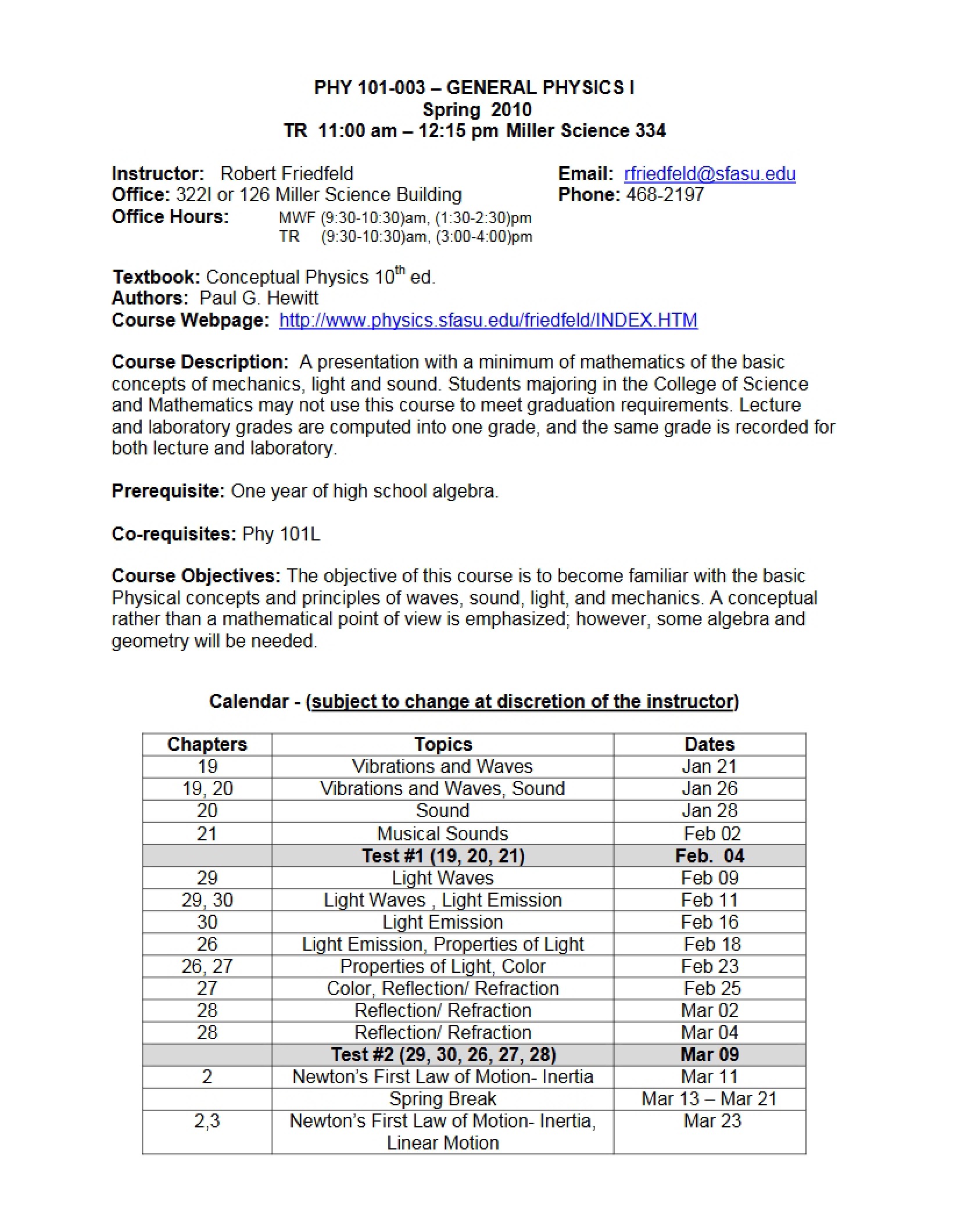 General Physics Syllabus