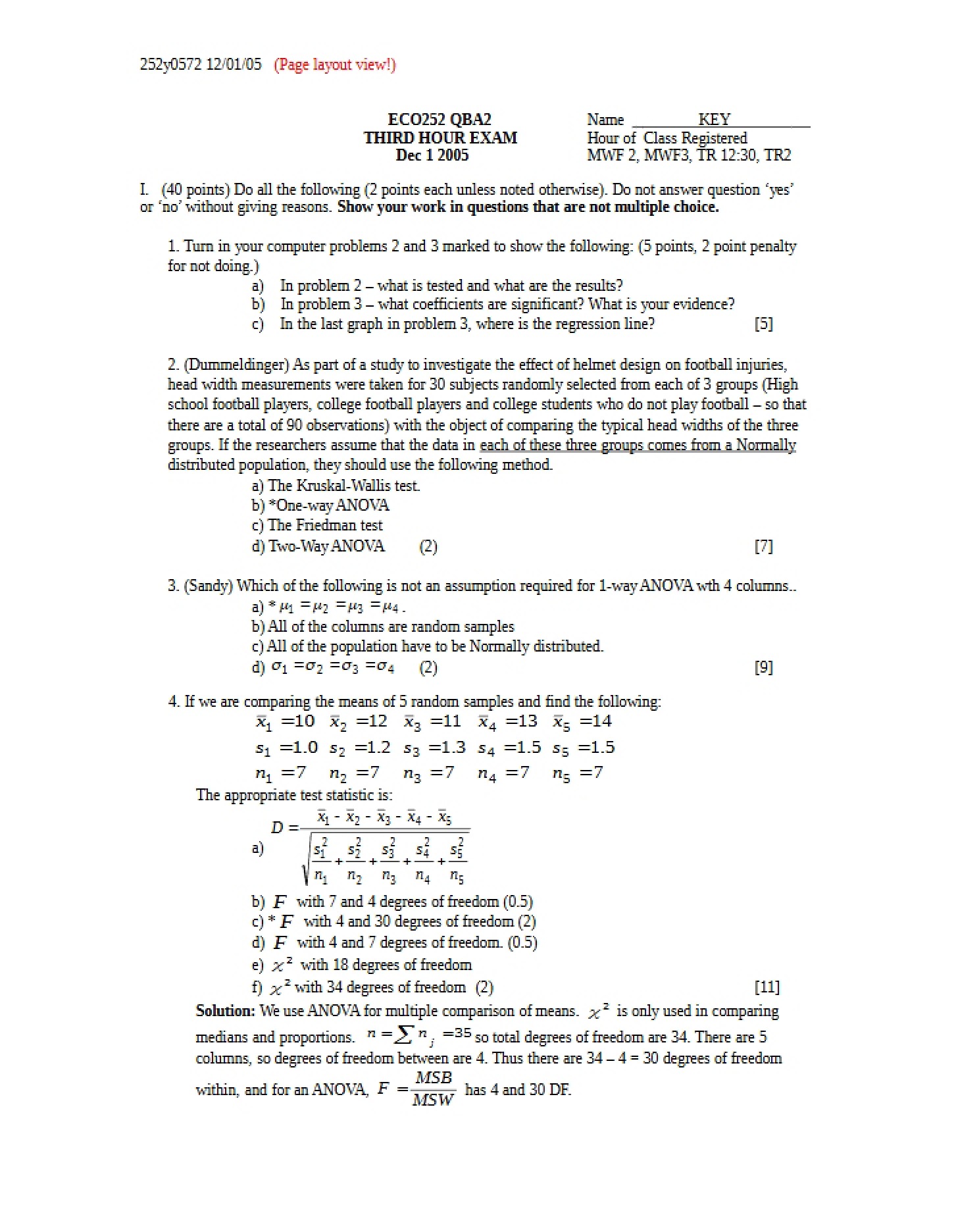 Examination 3 (Hour Long) ECO 252