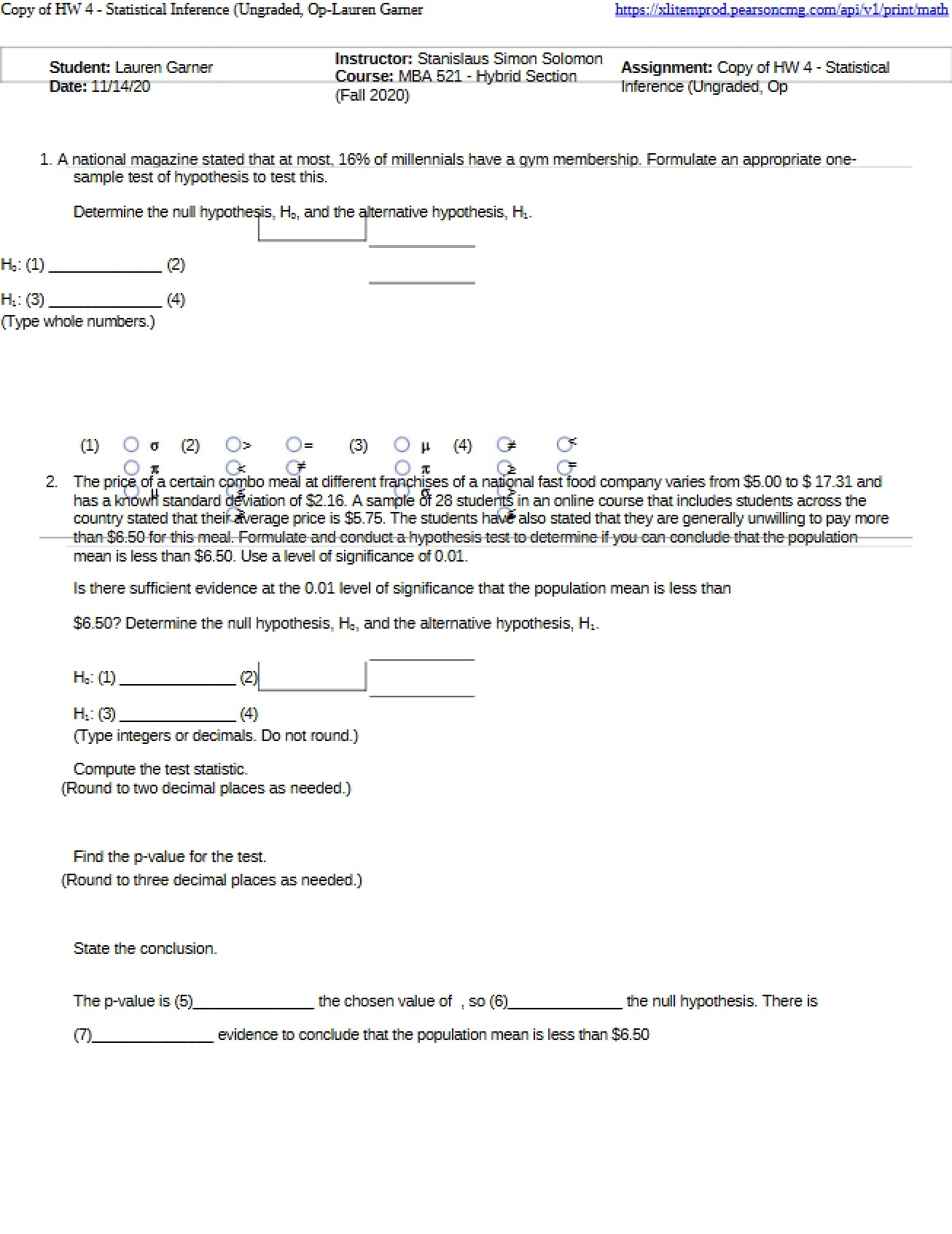 Quantitative Analysis Homework 4 - Statistical Inference