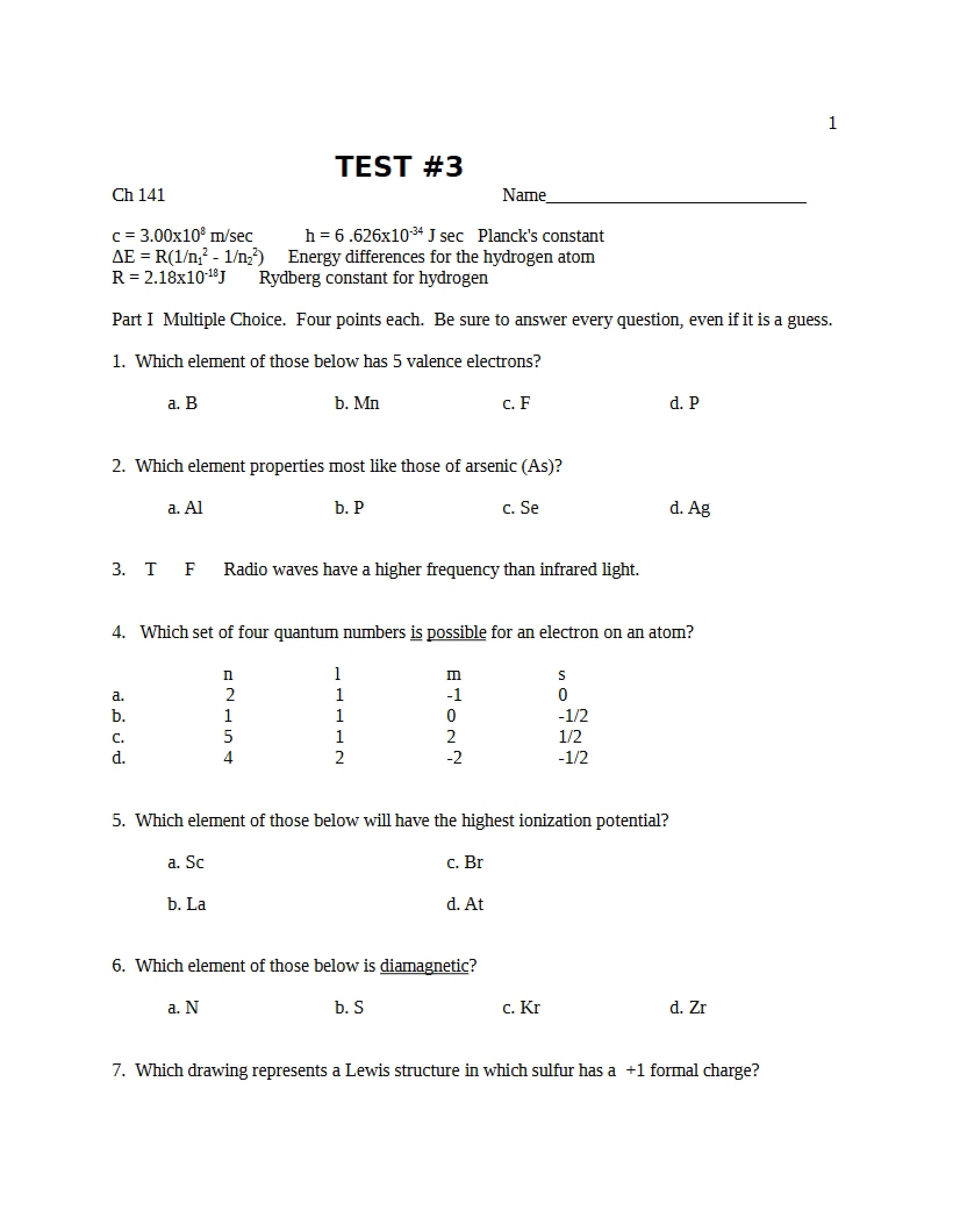 Chem 141 Third Test