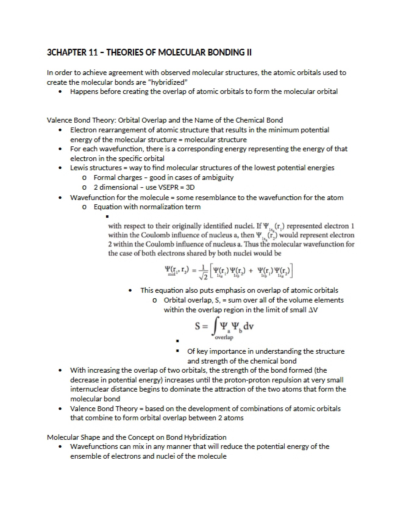 Molecular Bonding Theories II Chapter 11