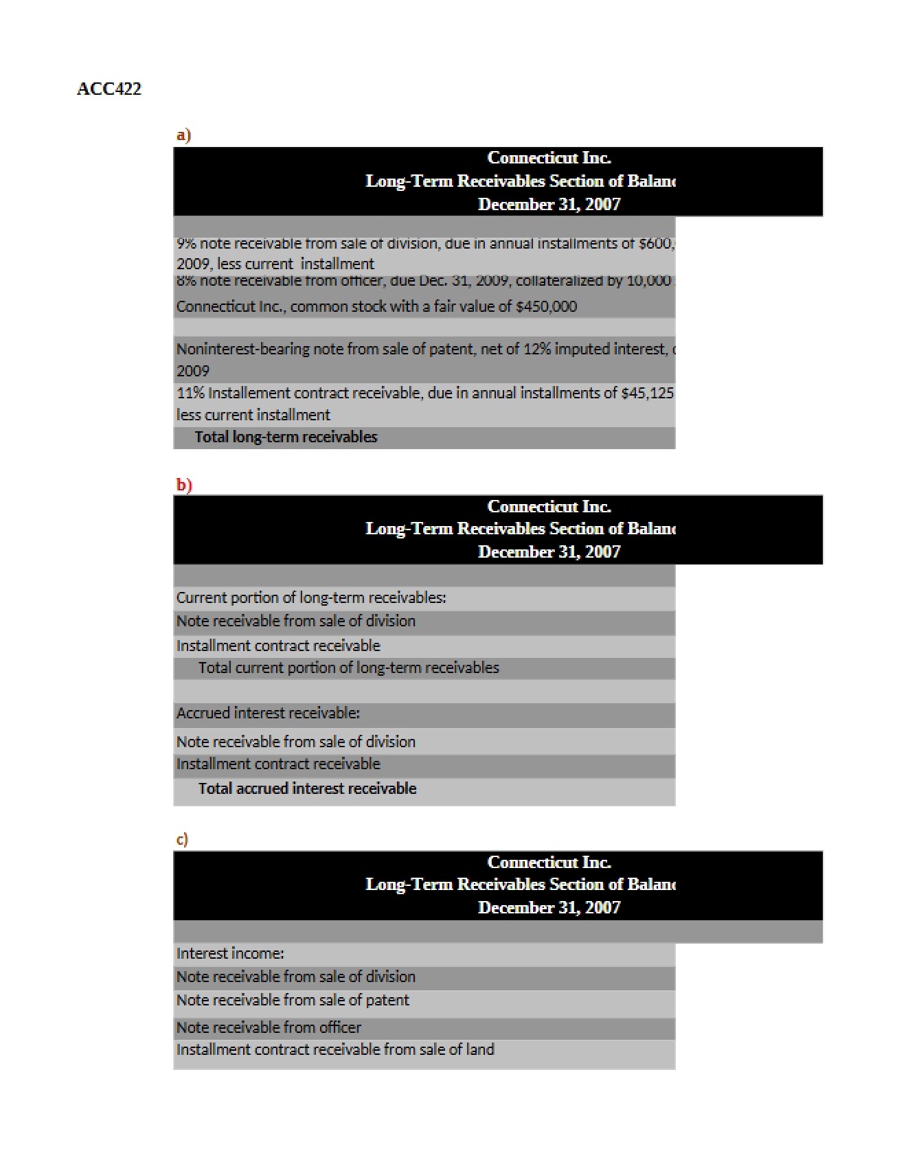 Balance Sheet Long-Term Receivables Section