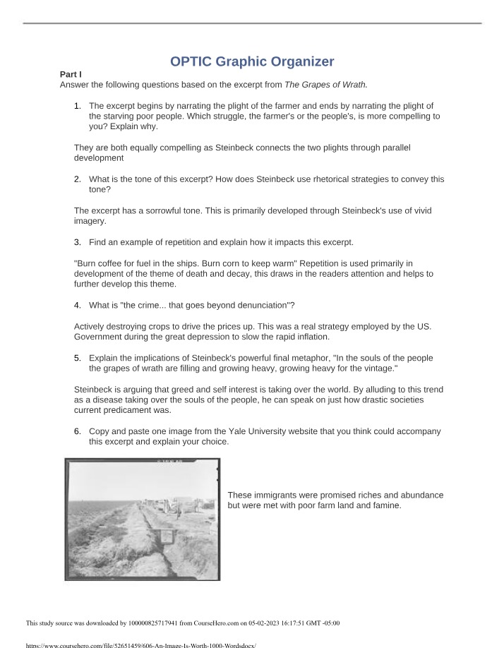 The Grapes of Wrath Excerpt - OPTIC Graphic Organizer