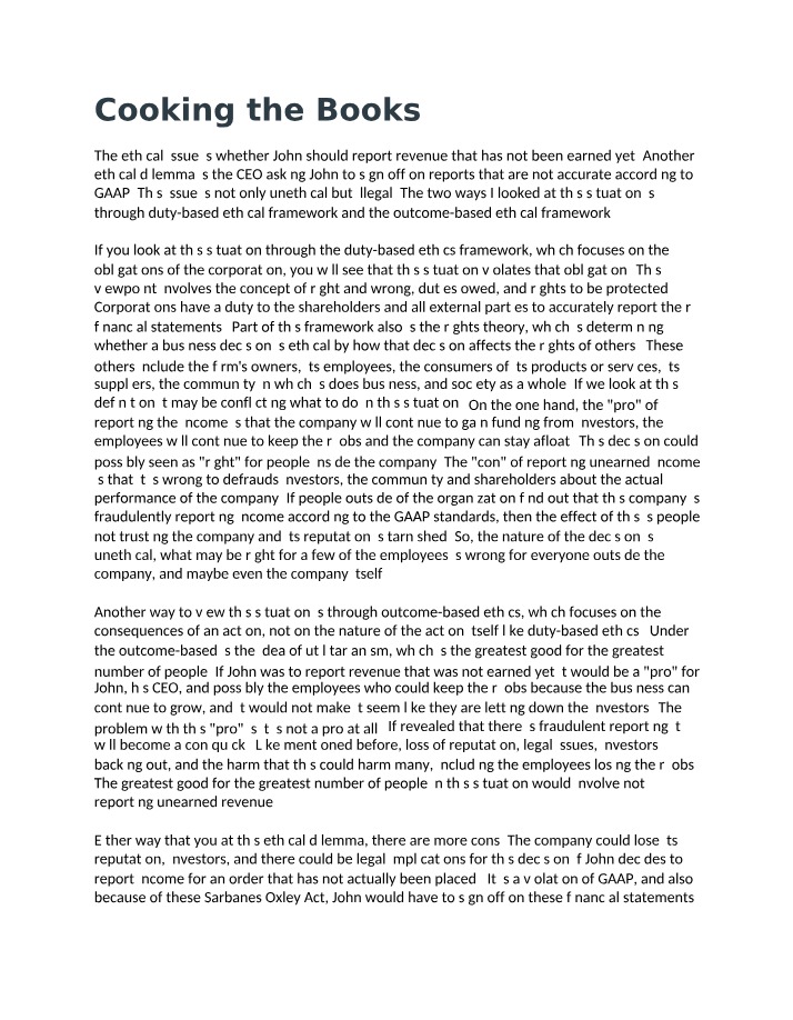 Reporting Unearned Revenue and Fraudulent Financial Reporting - Ethical Dilemma