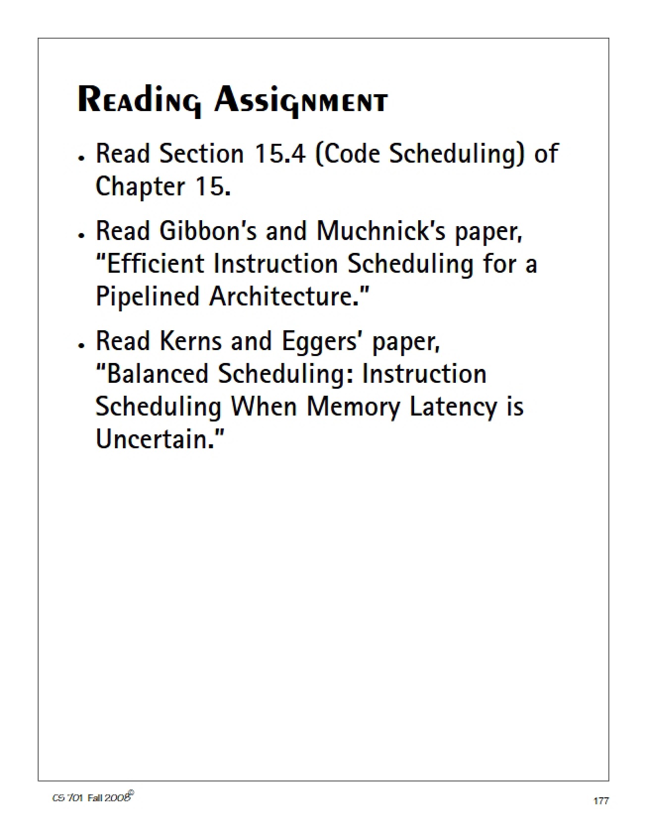 Scheduling of Code