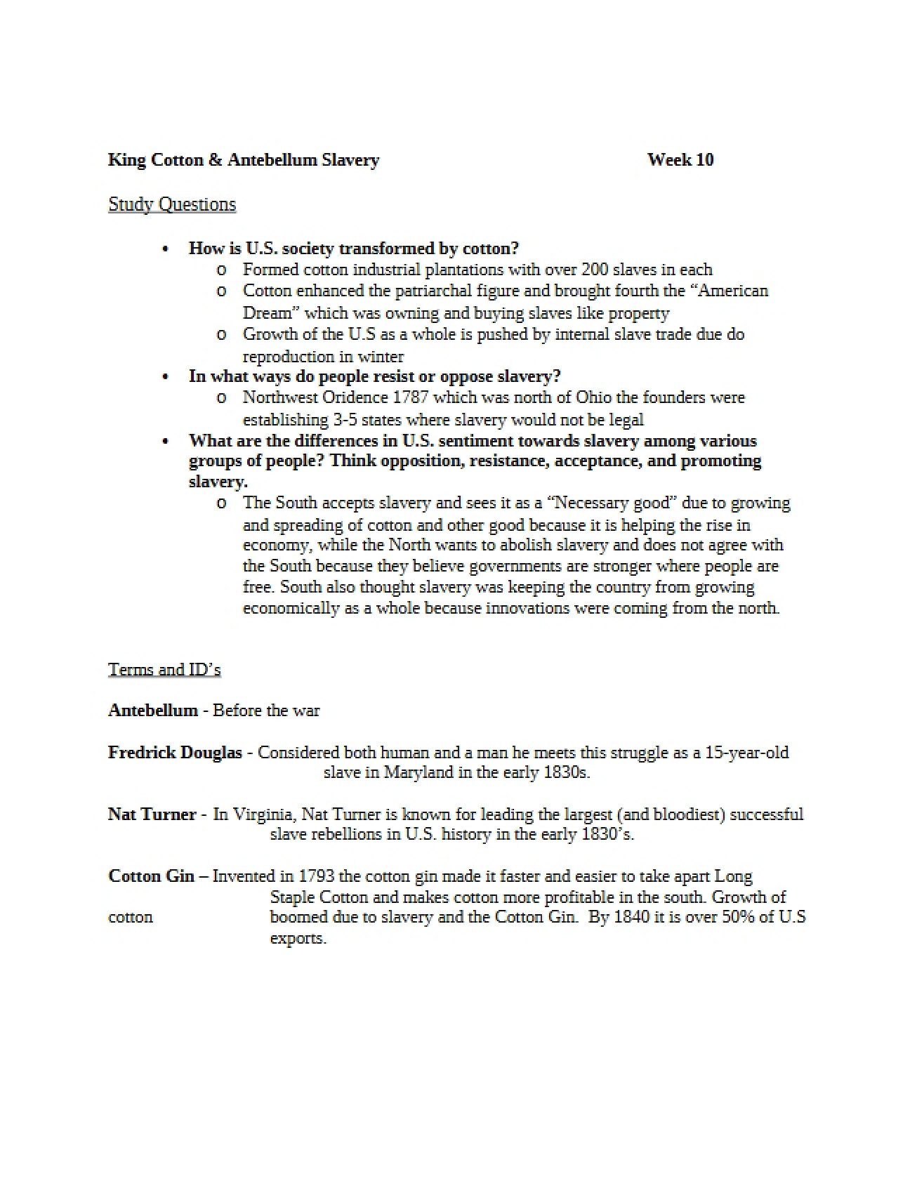Antebellum Slavery and King Cotton