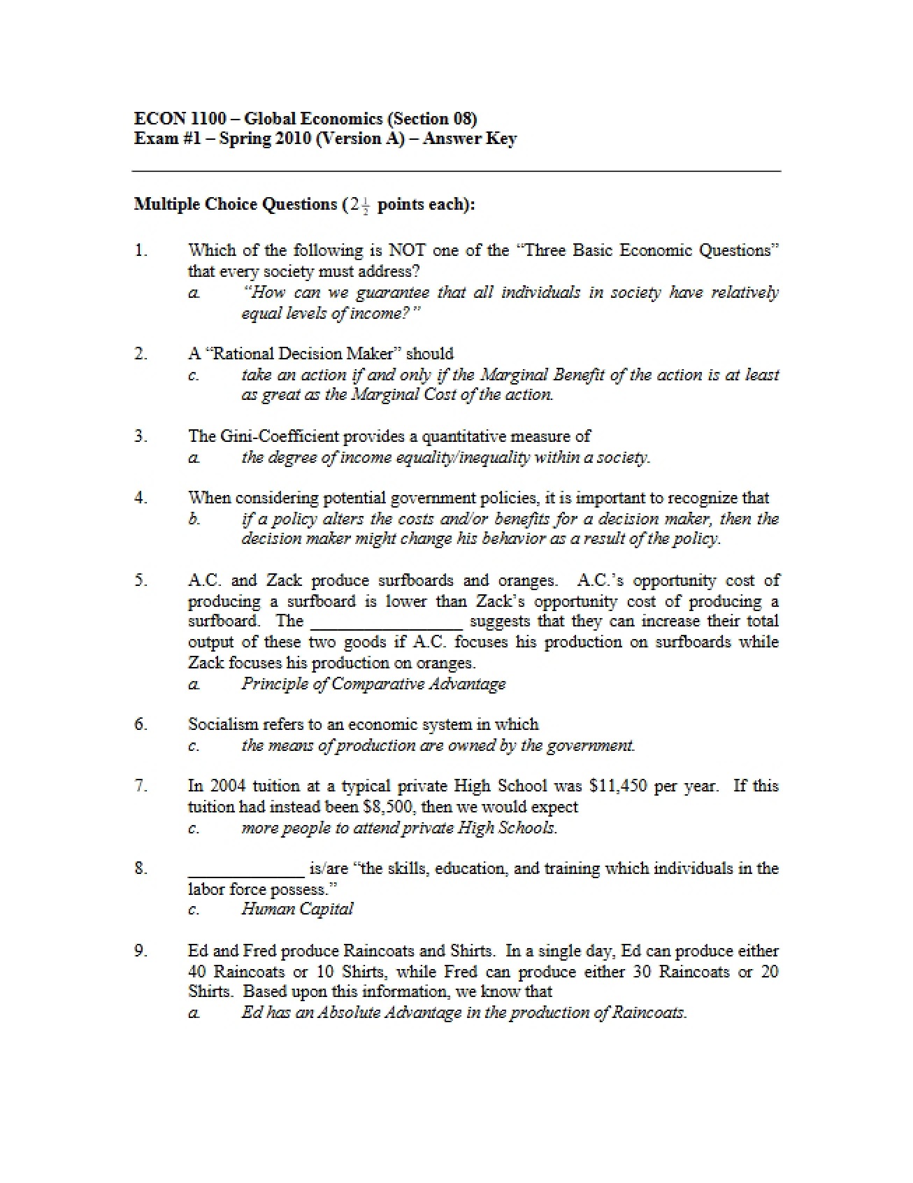 First Graded Test in ECON 1100