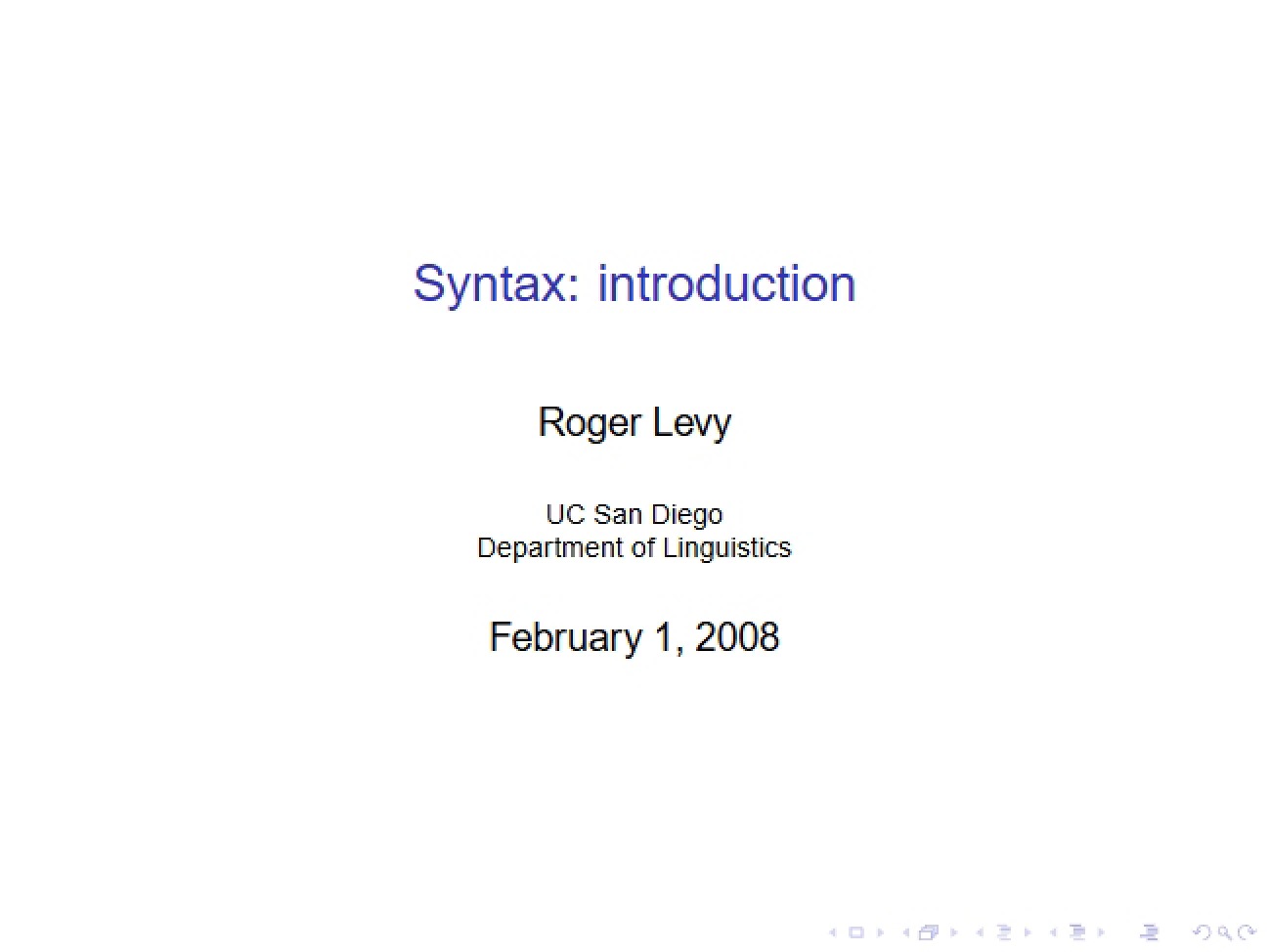 Syntactic Analysis: Introductory Overview