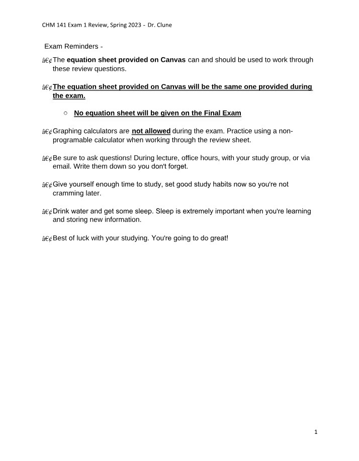 Matter, Energy, and Measurement - CHM 141 Exam 1 Review