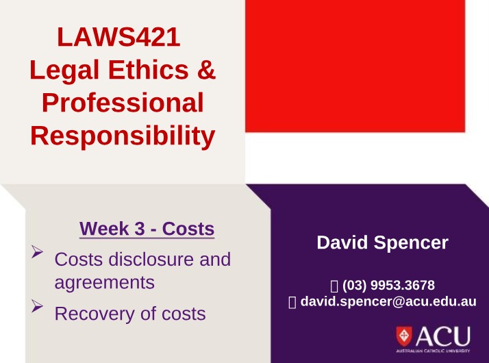 LAWS421 Week 3 - Costs Lecture Notes