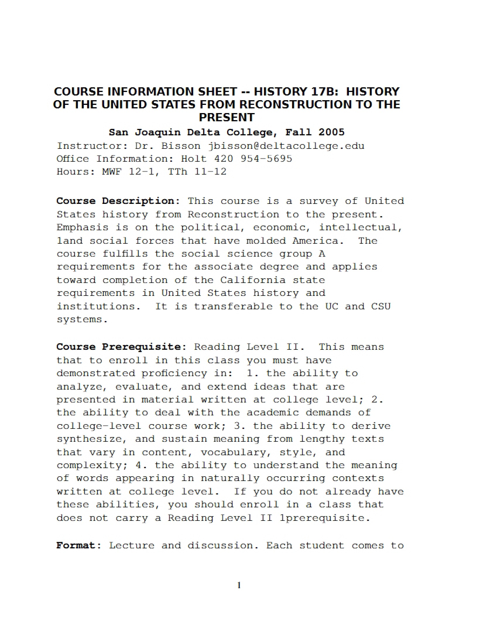 US History 17B Course Info Sheet