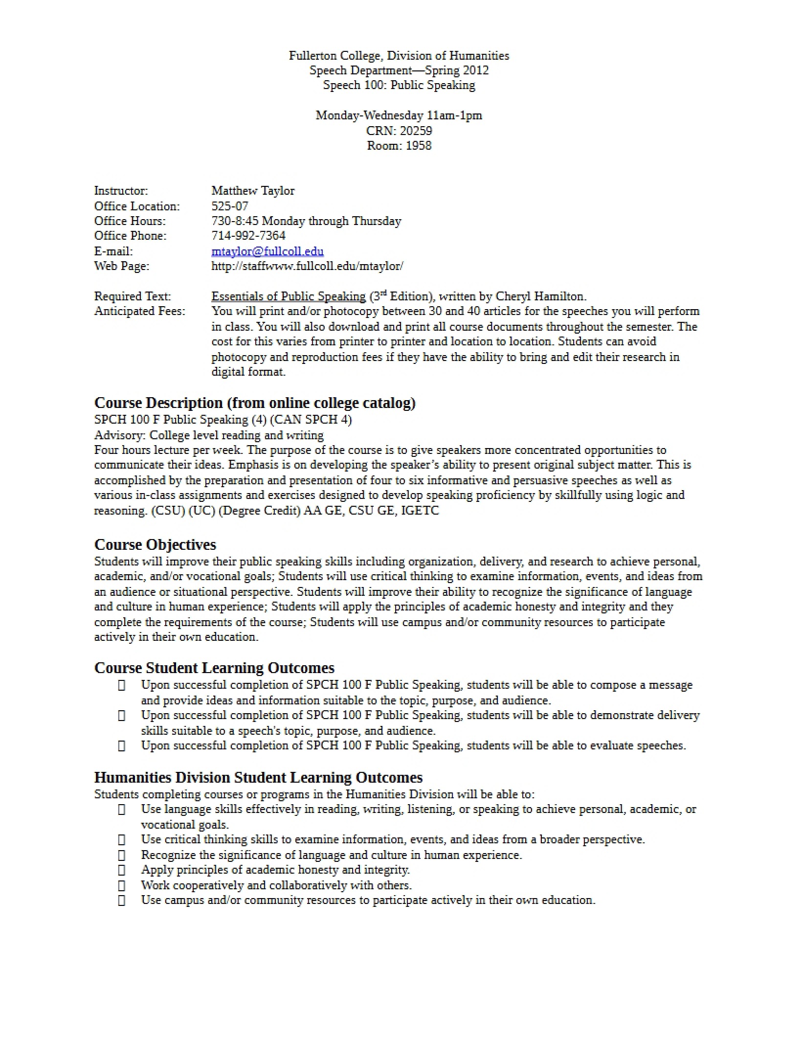 Spring 2012 Course Documents