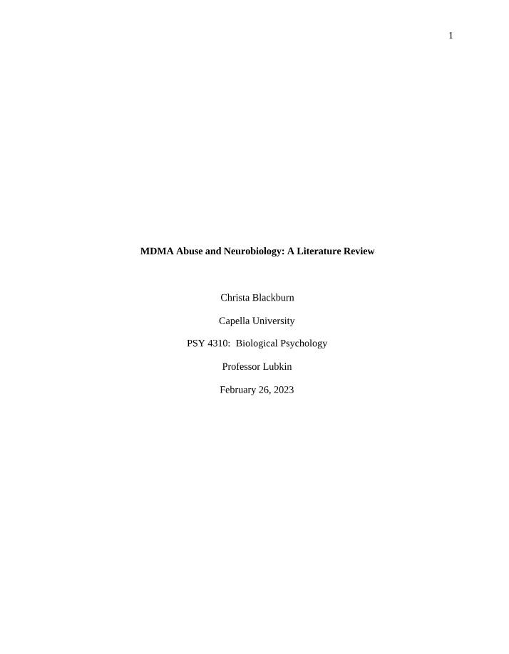 PSYC4310 - MDMA Literature Review