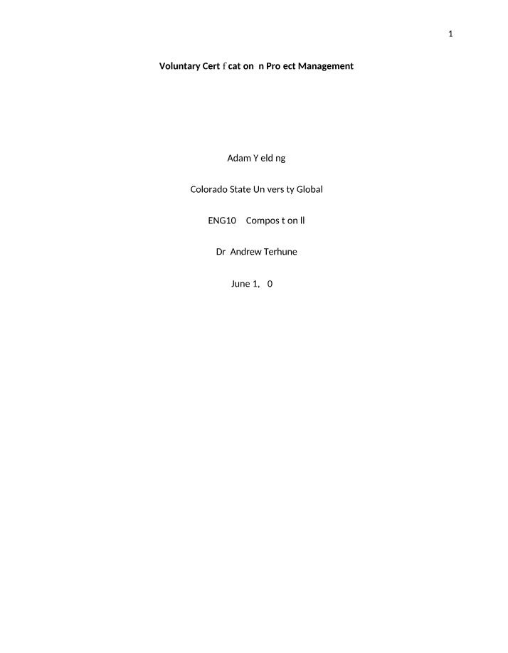 Project Management Certification (Voluntary)