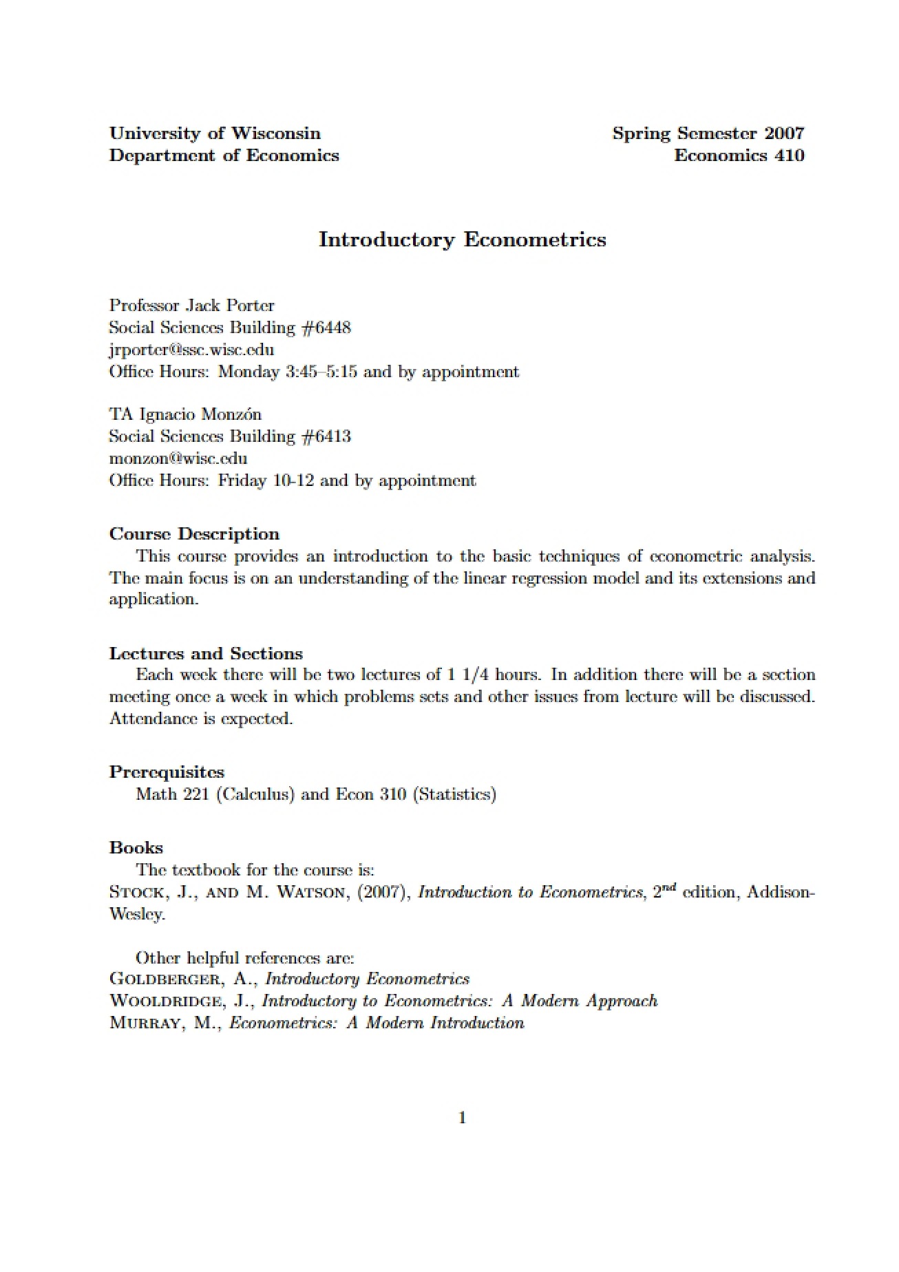 Econ 441 Course Guide