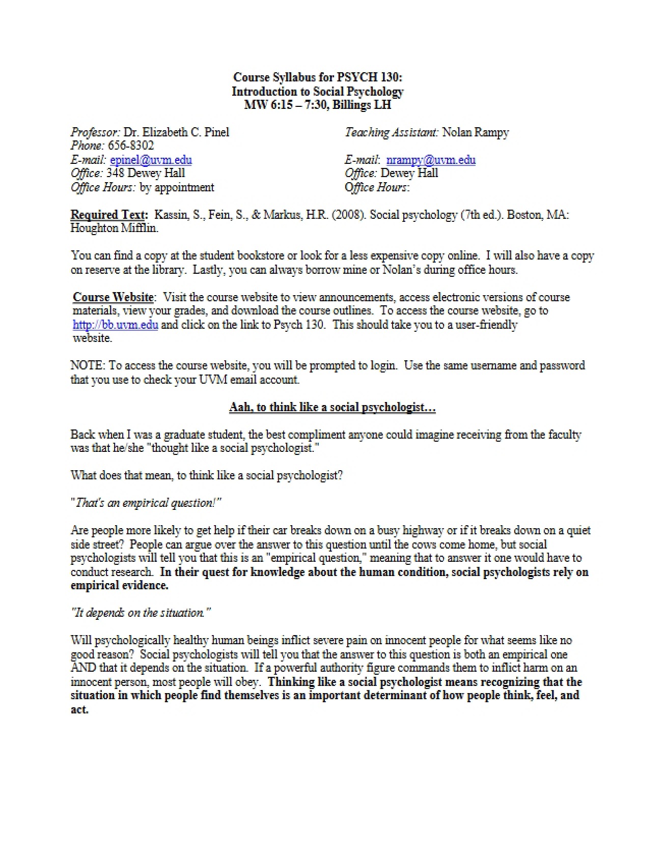 Social Psych Course Plan