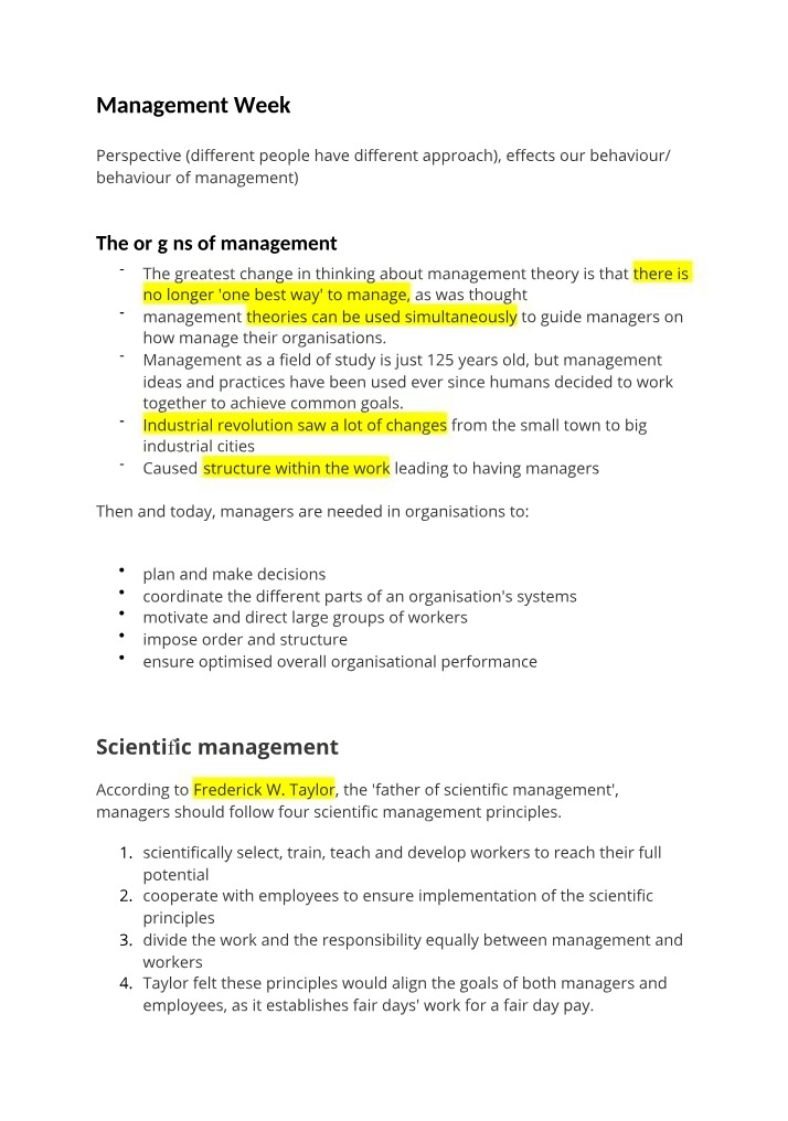 Management Notes - Week 2