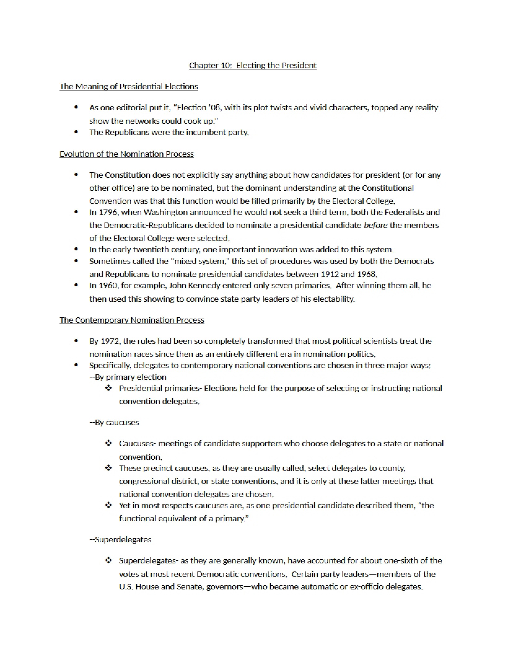 Presidential Elections (Ch. 10)