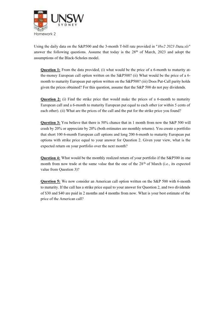 FINS2615 Homework 2