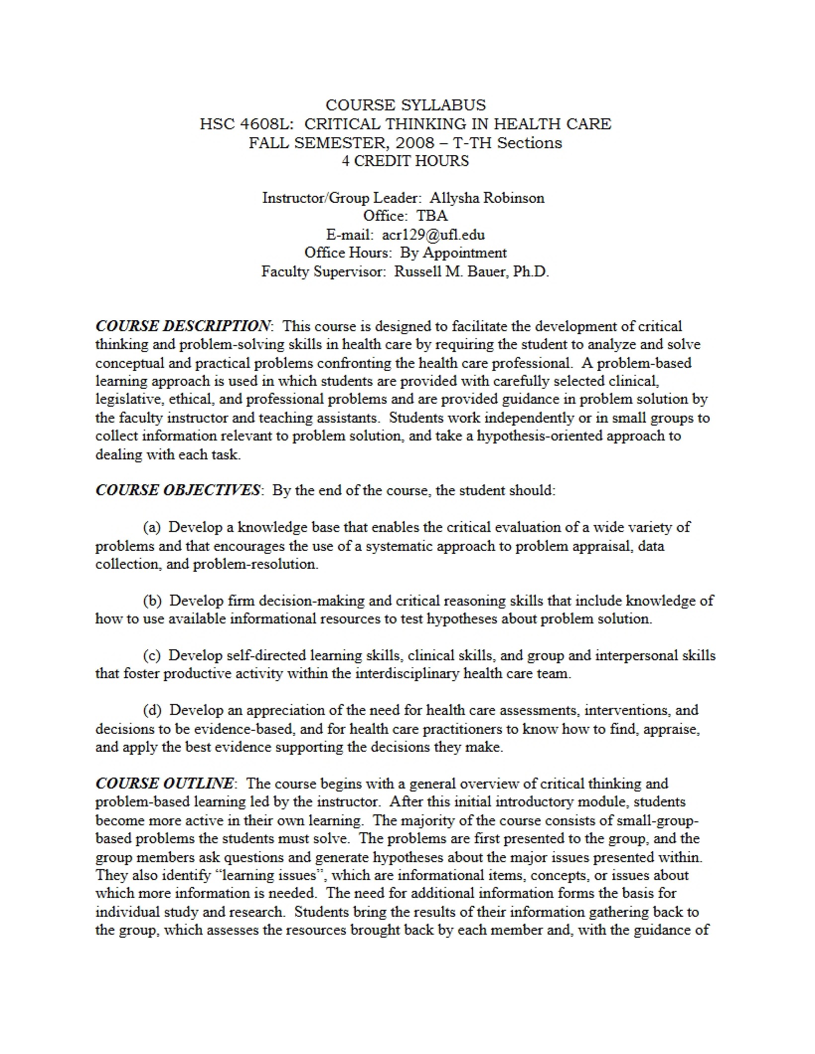 Syllabus for HSC 4608L