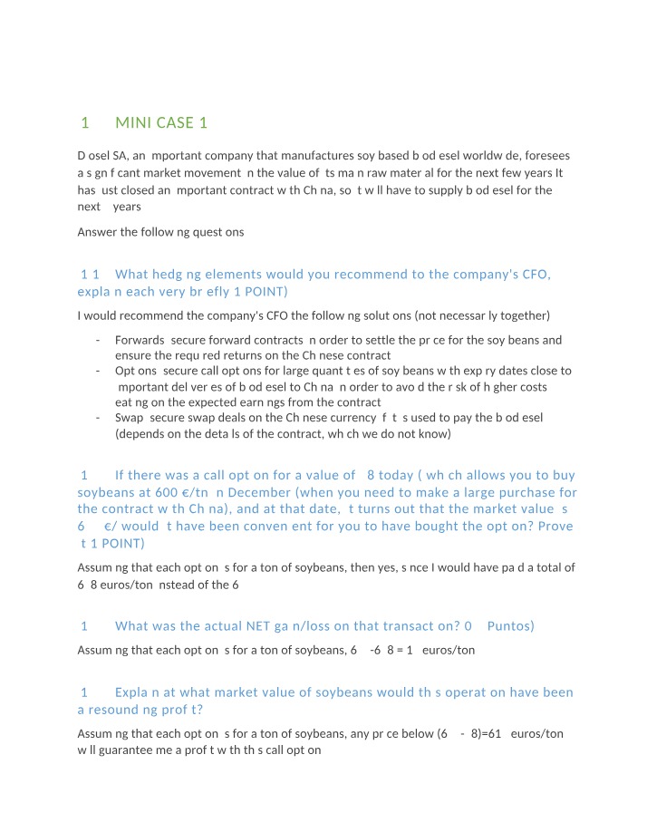Hedging Elements in the Diosel SA Biodiesel Contract