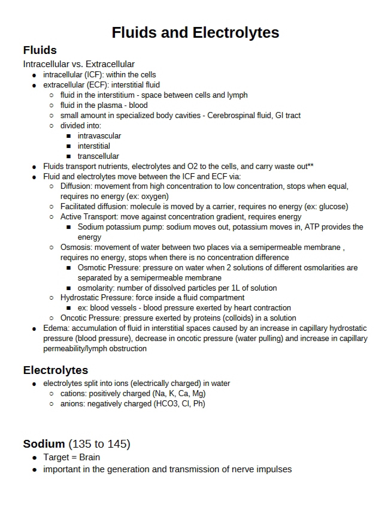Electrolytes and Fluids