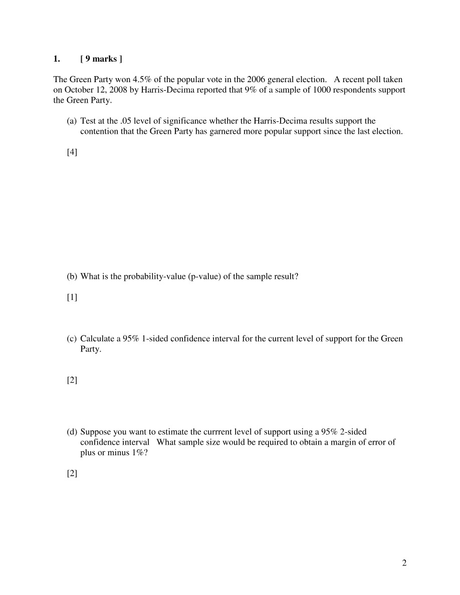 Statistics Exam Questions Set A