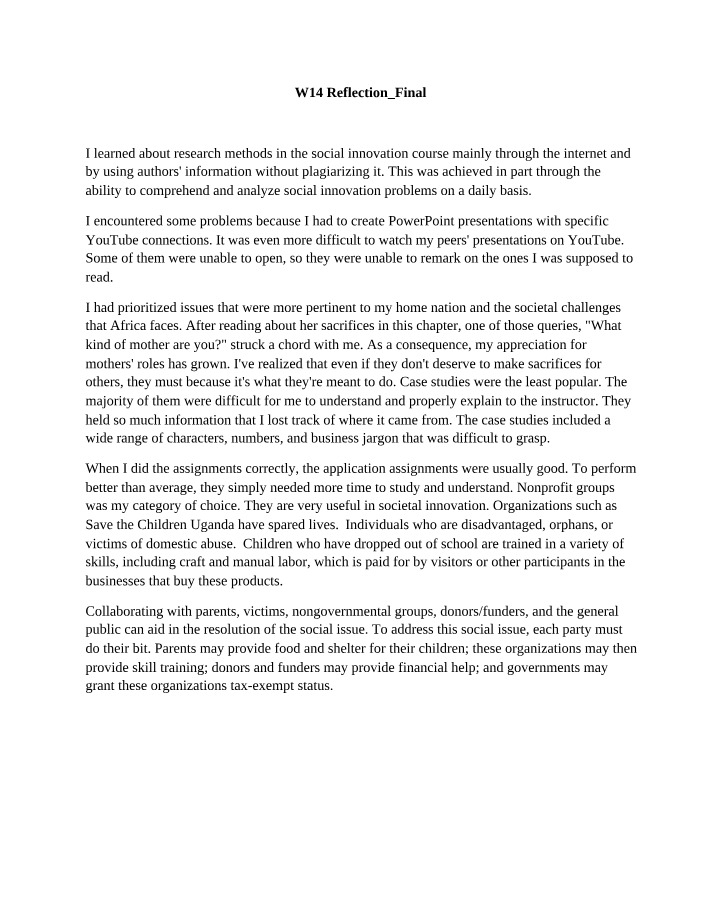 Week 14 Final Reflection