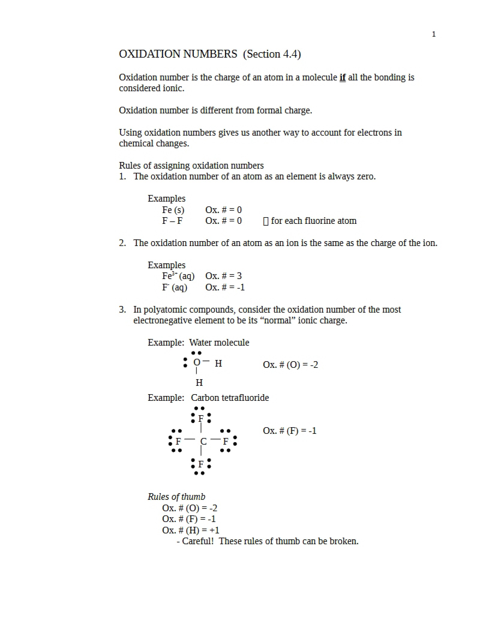 Numbers of Oxidation