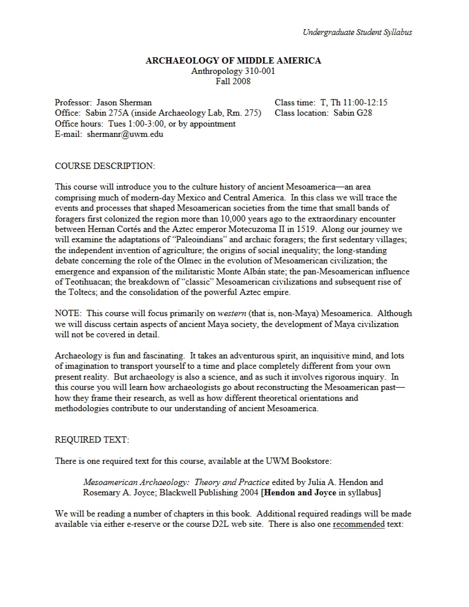 Syllabus Middle American Archaeology