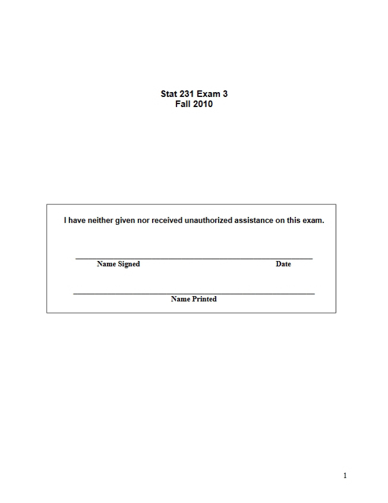 Third Test for a Probability and Statistical Inference Course