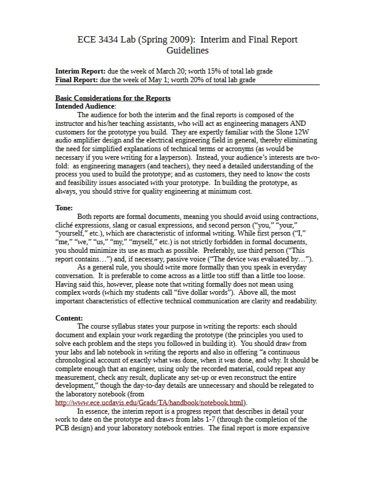 Guidelines for Final and Interim Reports