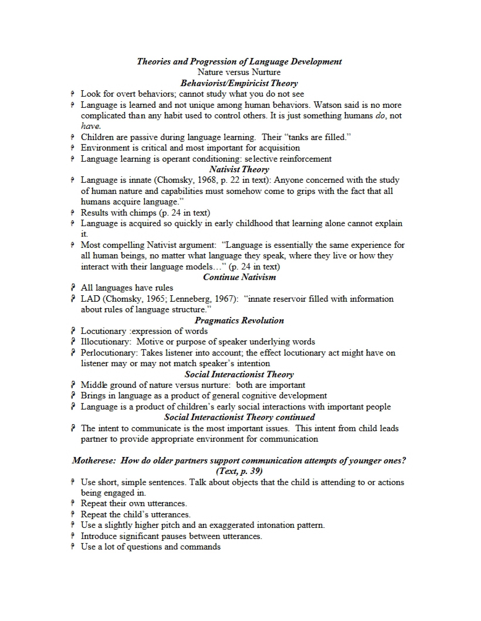 Notes on Progression of Oral Language