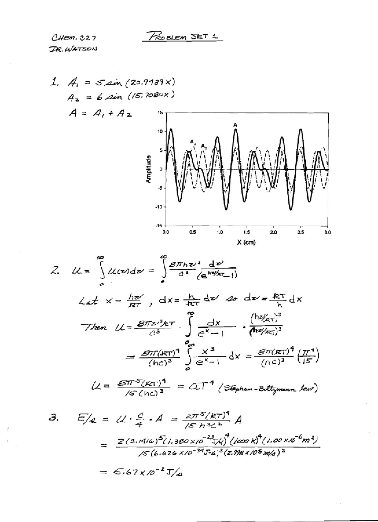 First Problem Set for Physical Chemistry I
