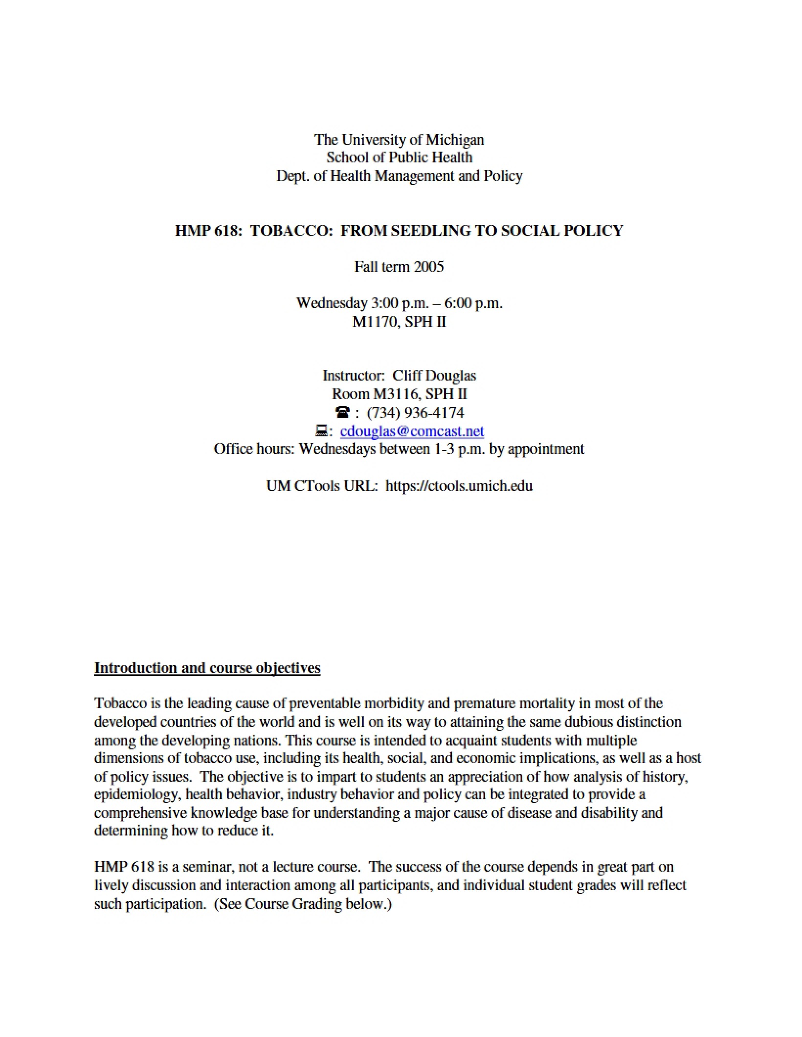 Tobacco Social Policy Syllabus