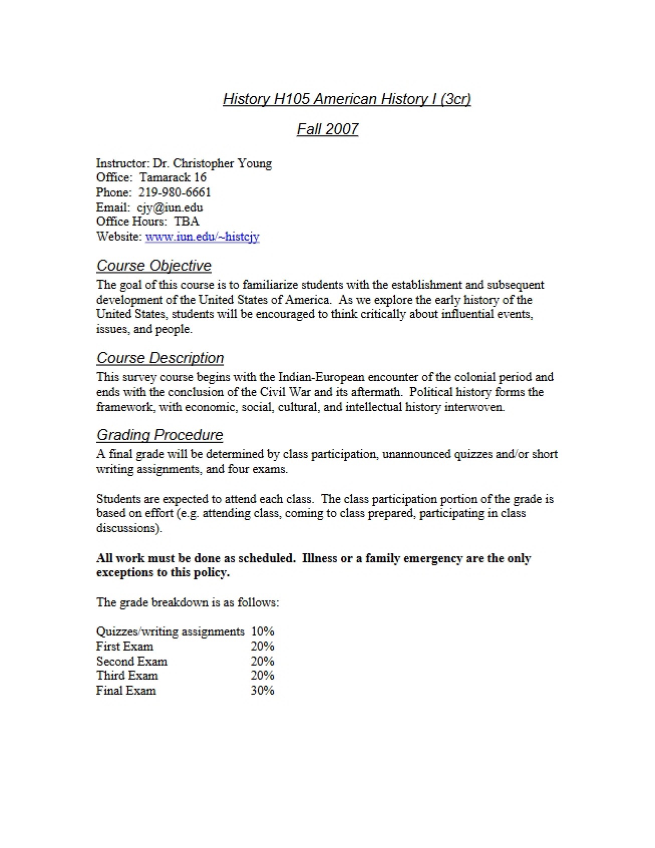 Syllabus for American History I