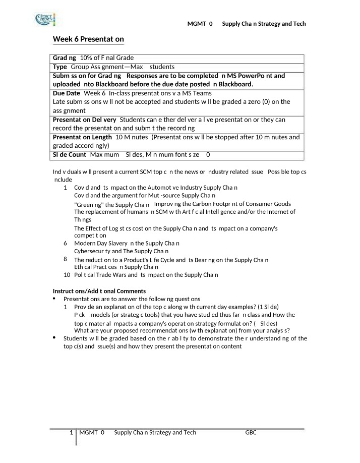 Week 6 Presentation Instructions Outline