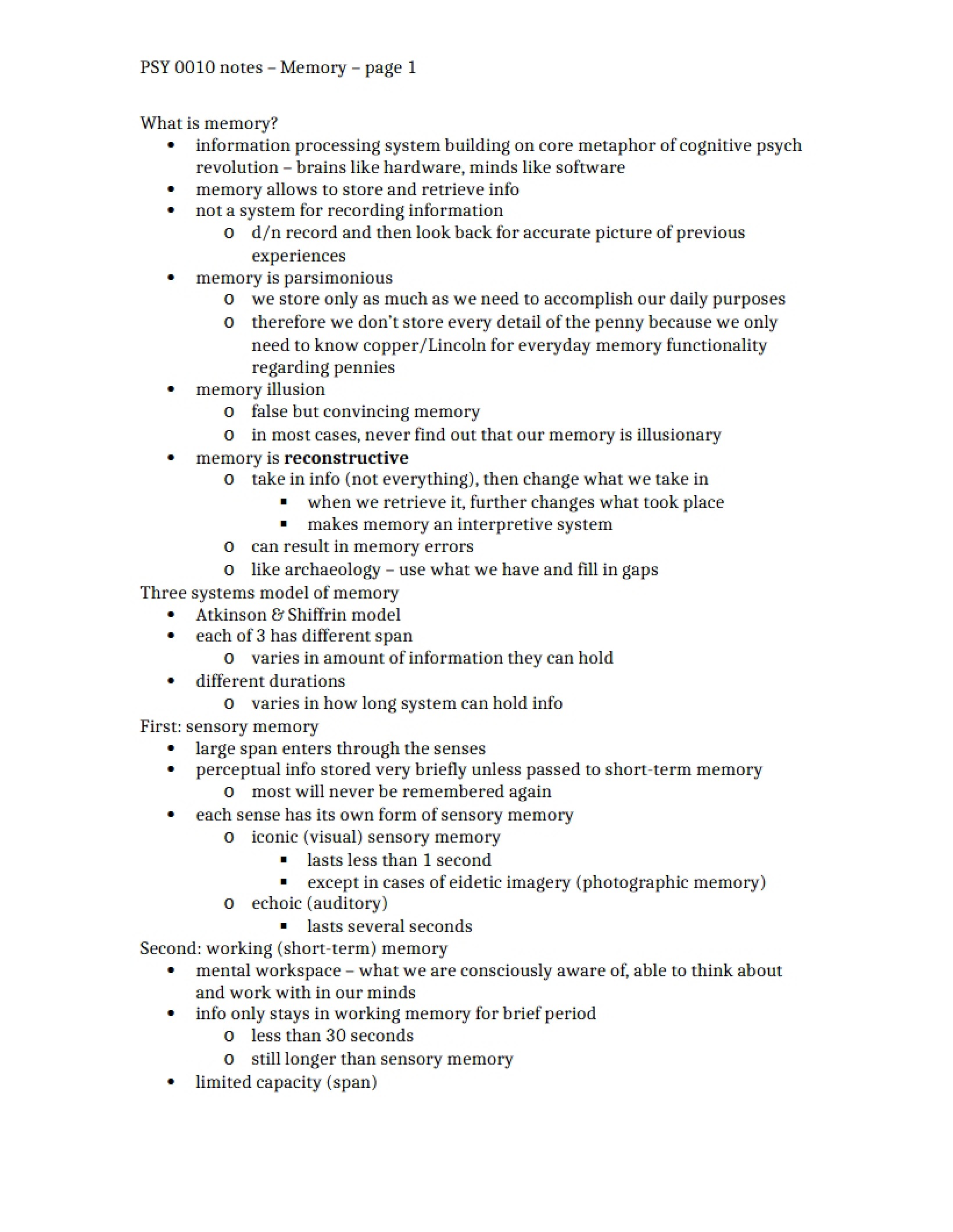 Intro Psychology Class Notes