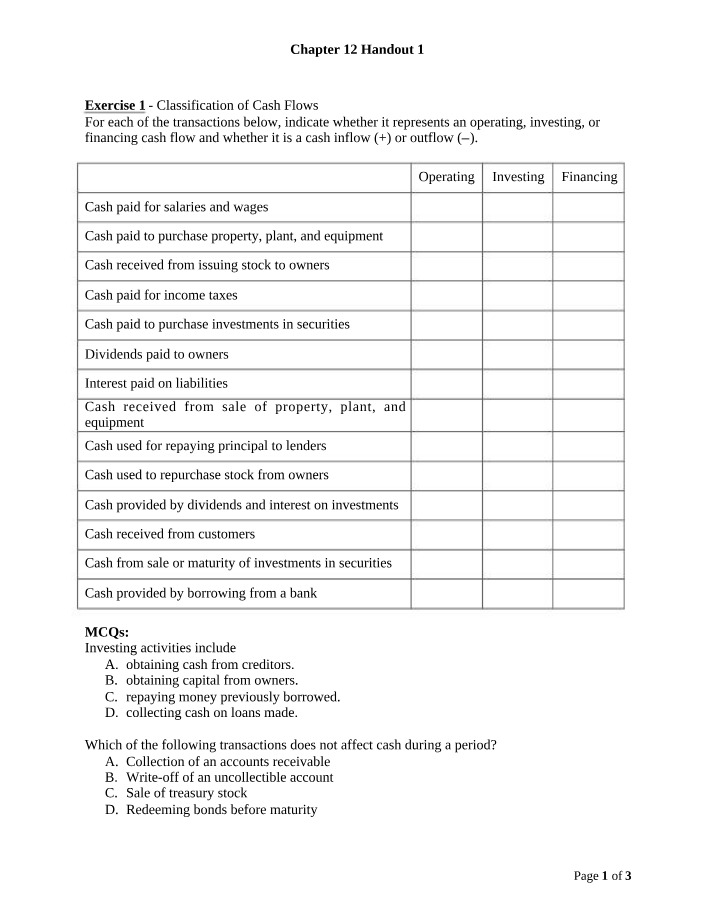 Handout 1 for Chapter 12