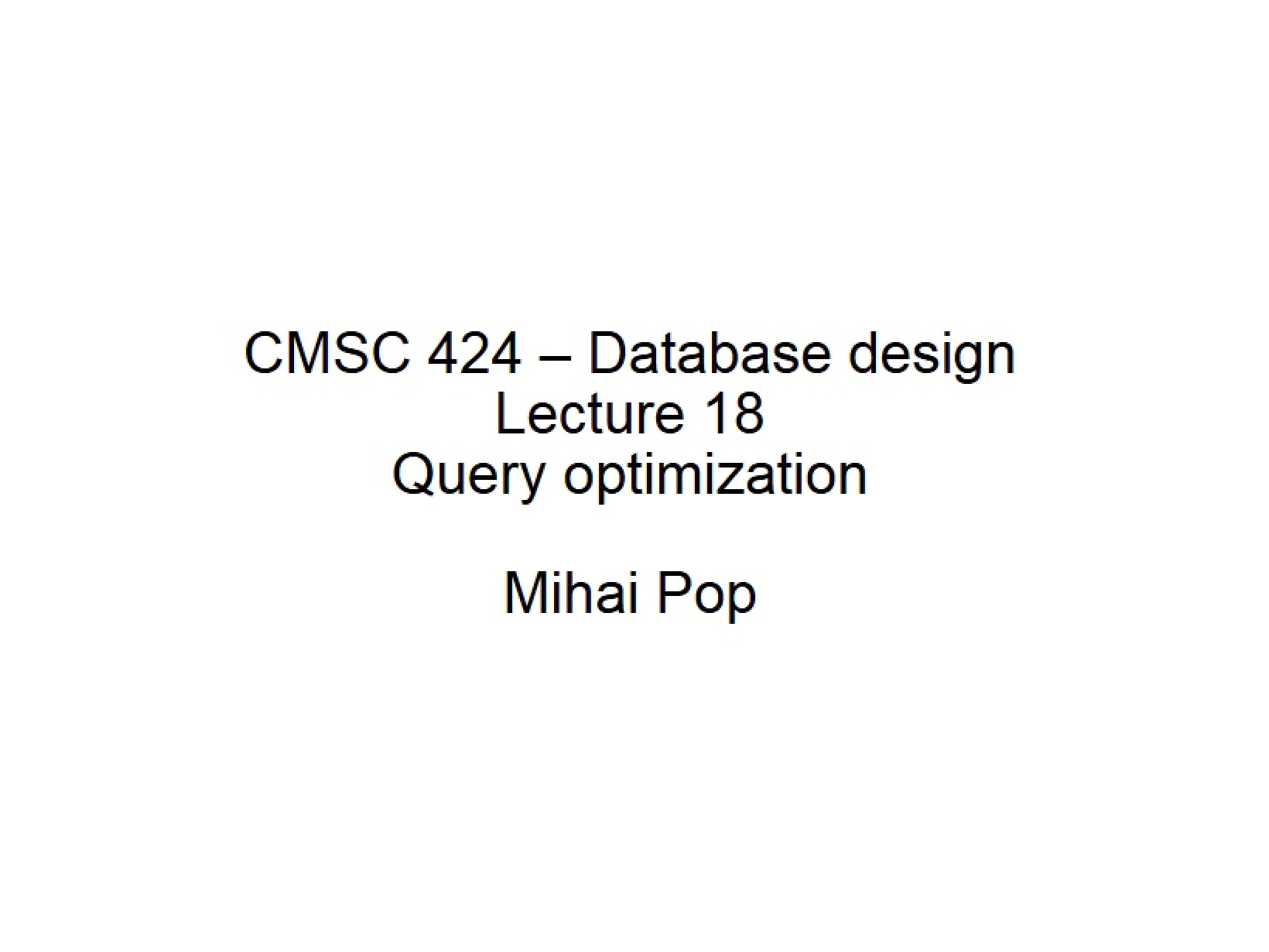 Query Optimization (L18)