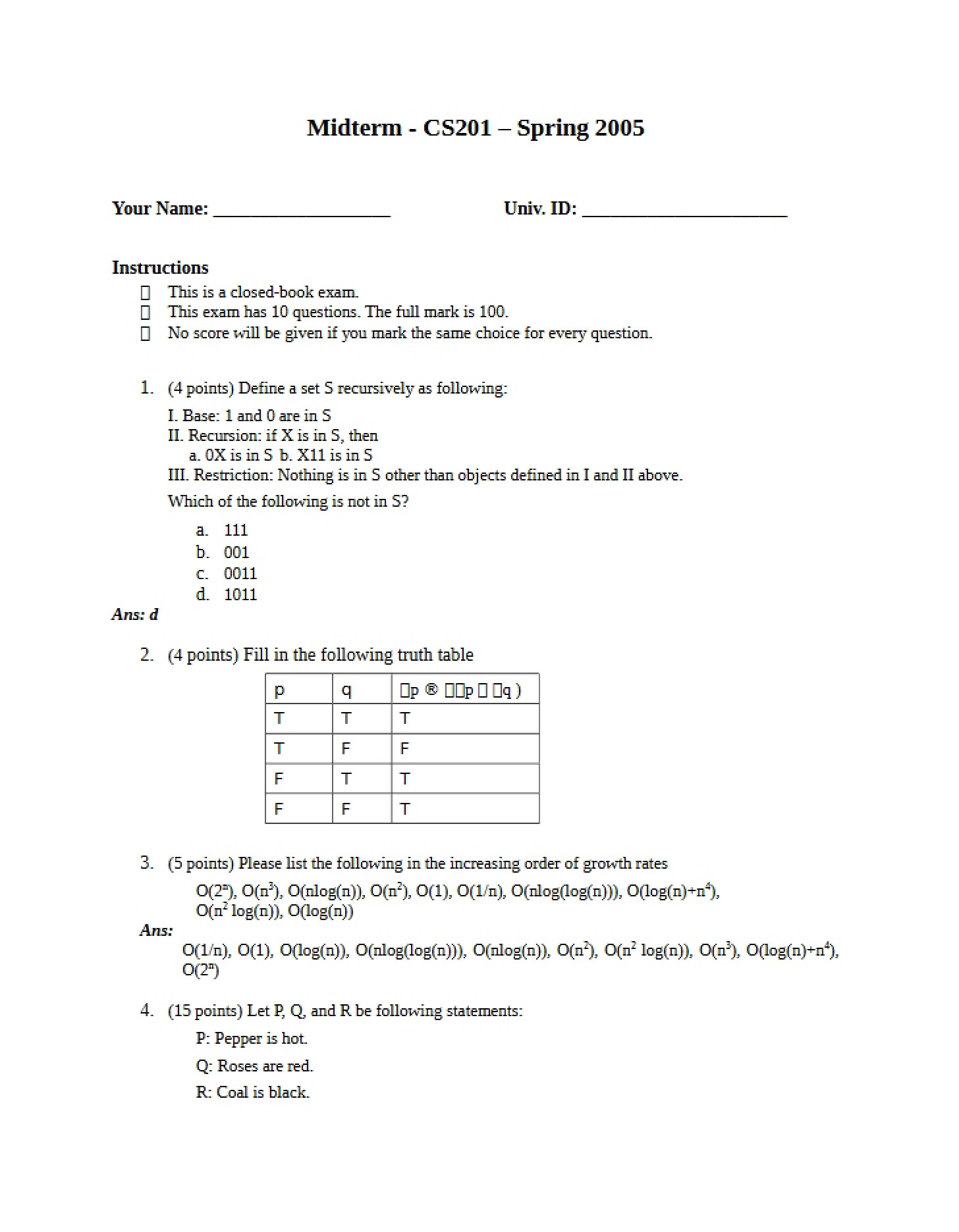 CS201 Midterm Exam
