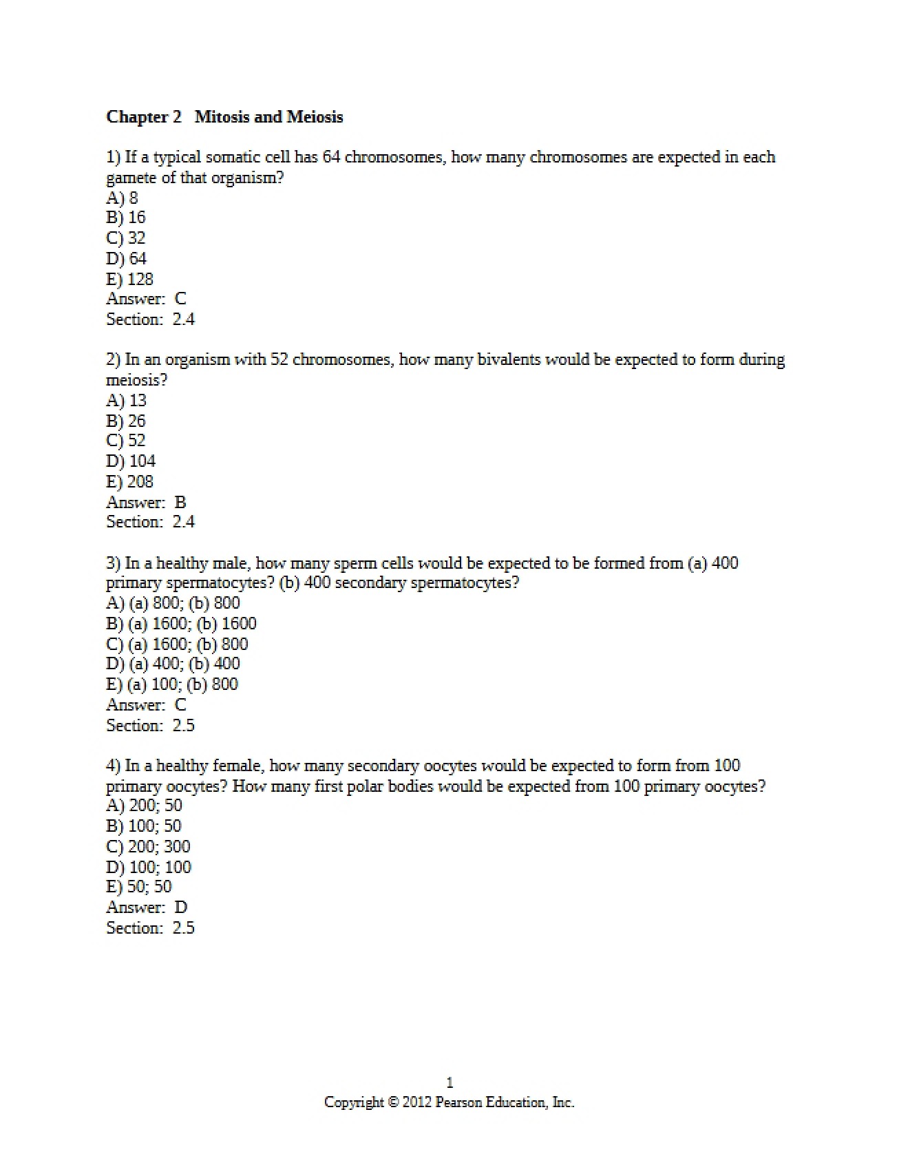 Meiosis and Mitosis (Chapter 2)