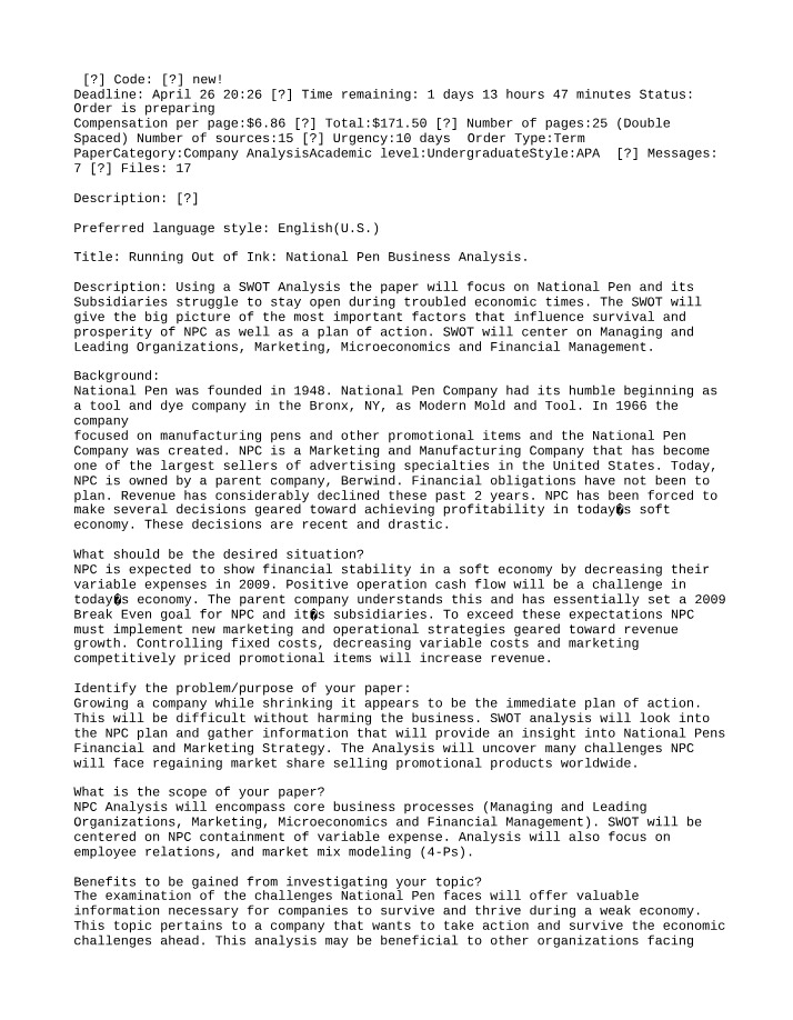 Analysis of National Pen's Struggle - Running Out of Ink