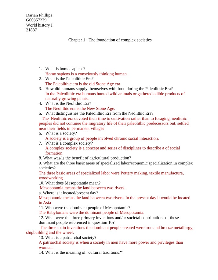 The Foundation of Complex Societies in World History I - Homo Sapiens